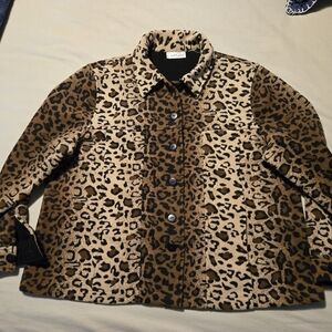 Chic Leopard Print Fleece Box Style Jacket